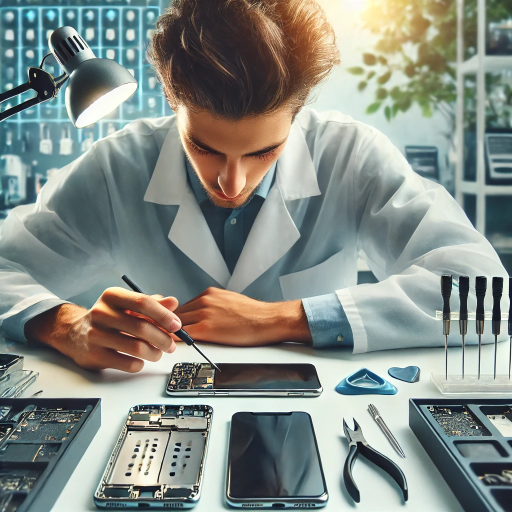 Technicien réparant un smartphone